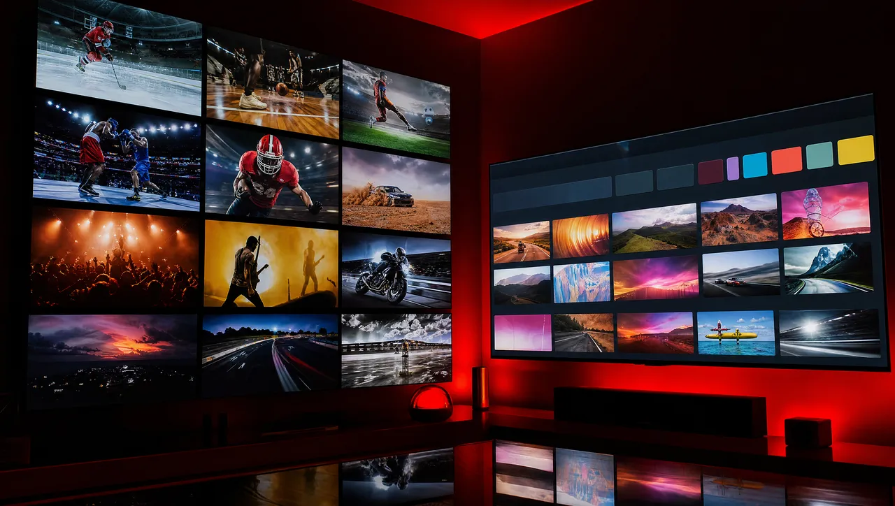 Wall of screens streaming content, illustrating how to get an IPTV free trial on Smart TV and Firestick