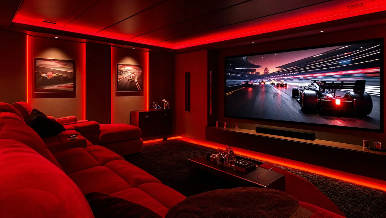 Warm home cinema setup, illustrating how to find the best IPTV free trial in 2026 for sport and movies at home