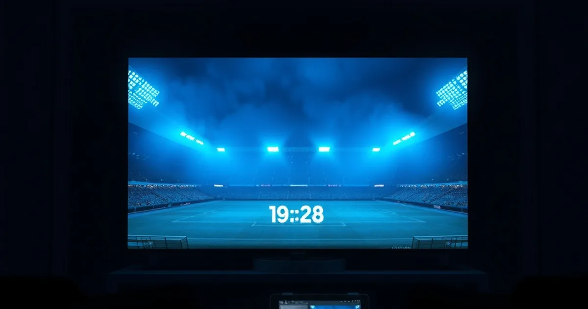 A dark living room lit by multiple screens showing football match glows, capturing a night of testing streams during Champions League opening matchday
