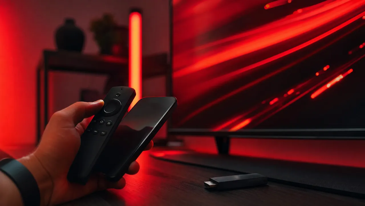 Remote in front of a television, showing how easy it is to set up an IPTV free trial on Smart TV and Firestick