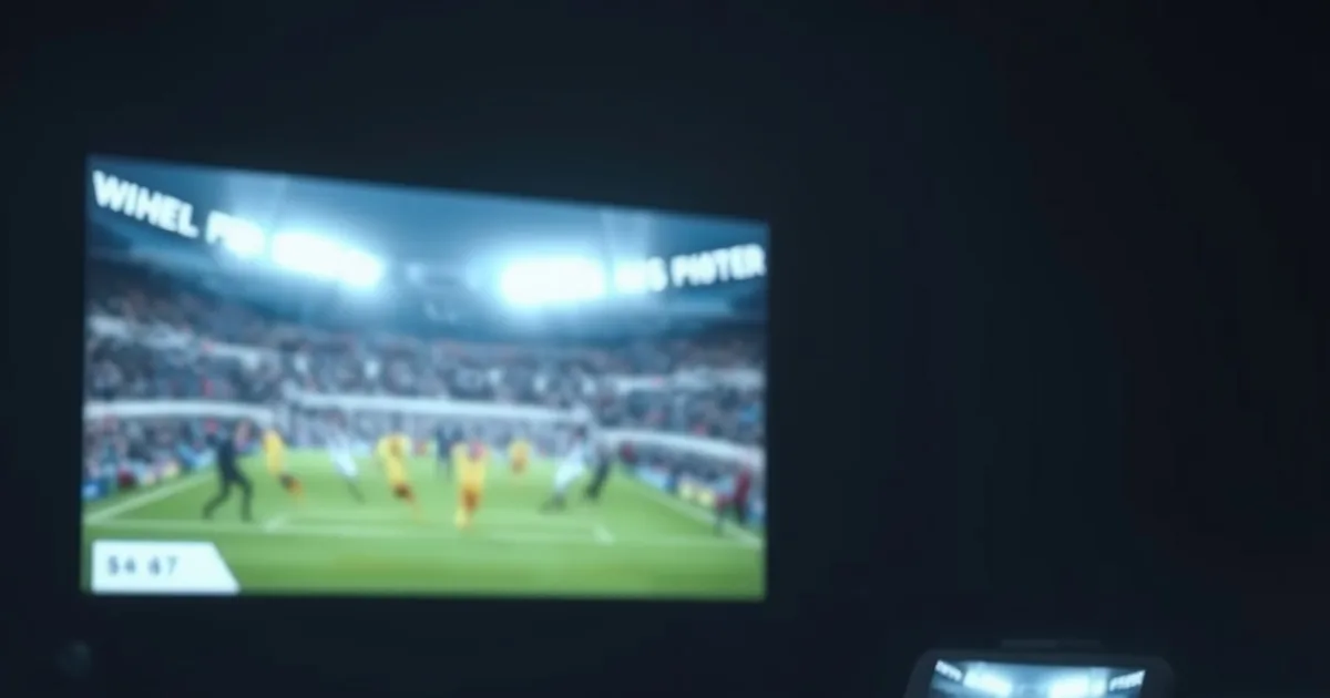 A dark living room at night with a TV, tablet, and phone all glowing with live football streams, illustrating a household testing concurrent IPTV streams.
